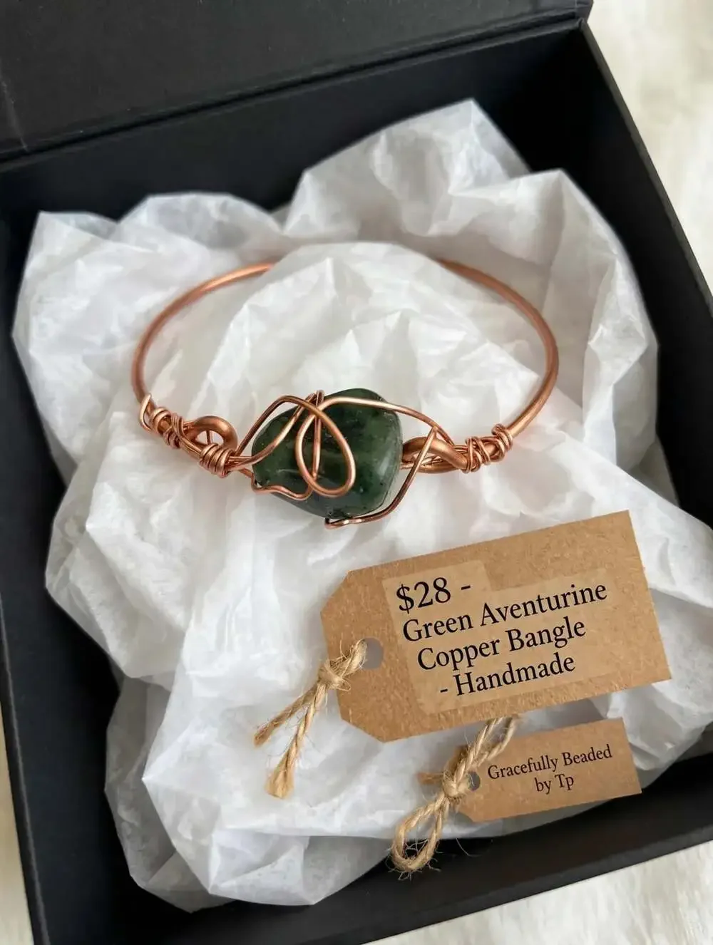 Green Aventurine Copper Bangle Handmade